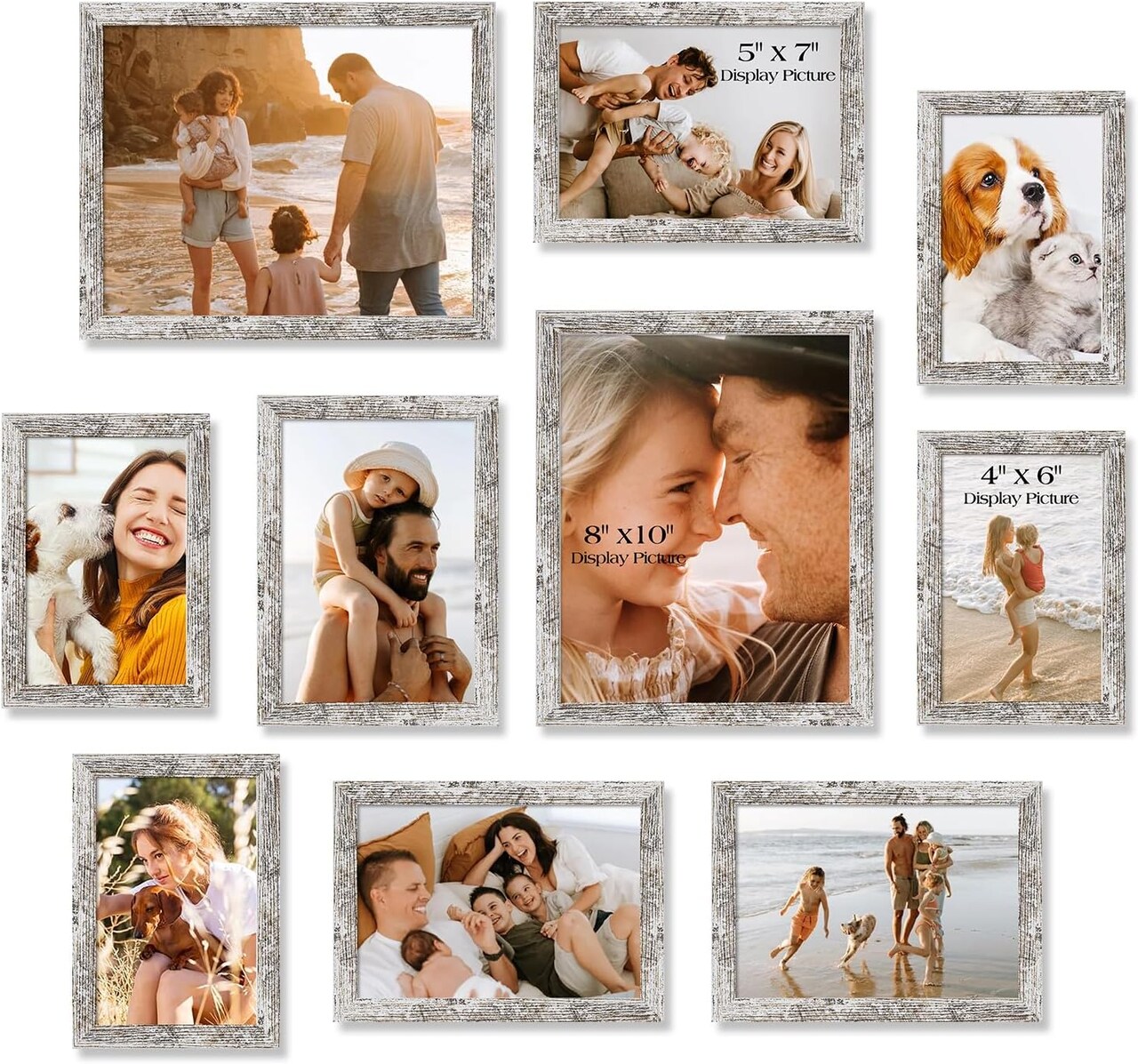 10 Pack of Picture Frame Sets in Multi Sizes - 2pcs 8x10, 4pcs 5x7, 4pcs 4x6 (White)